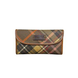 Dooney & Bourke Vintage Plaid Wallet Brown Multi Leather Canvas Snap Closure AS